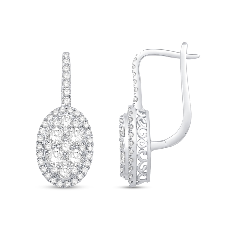 1.45 CT. T.W. Oval Multi-Diamond Frame Drop Earrings in 14K White Gold