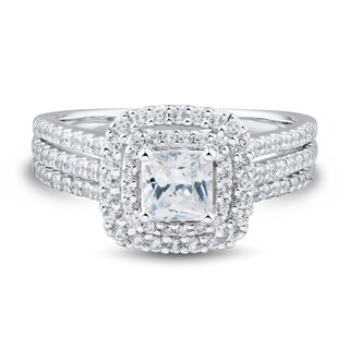 1.23 CT. T.W. Princess-Cut Diamond Frame Triple Row Engagement Ring in 14K White Gold (I/VS2)