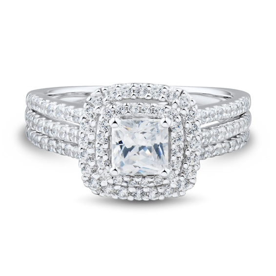 1.23 CT. T.W. Princess-Cut Diamond Frame Triple Row Engagement Ring in 14K White Gold (I/VS2)
