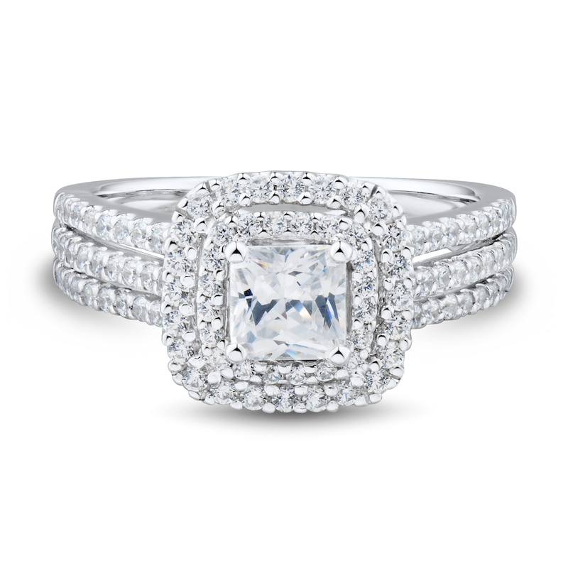 1.23 CT. T.W. Princess-Cut Diamond Frame Triple Row Engagement Ring in 14K White Gold (I/VS2)