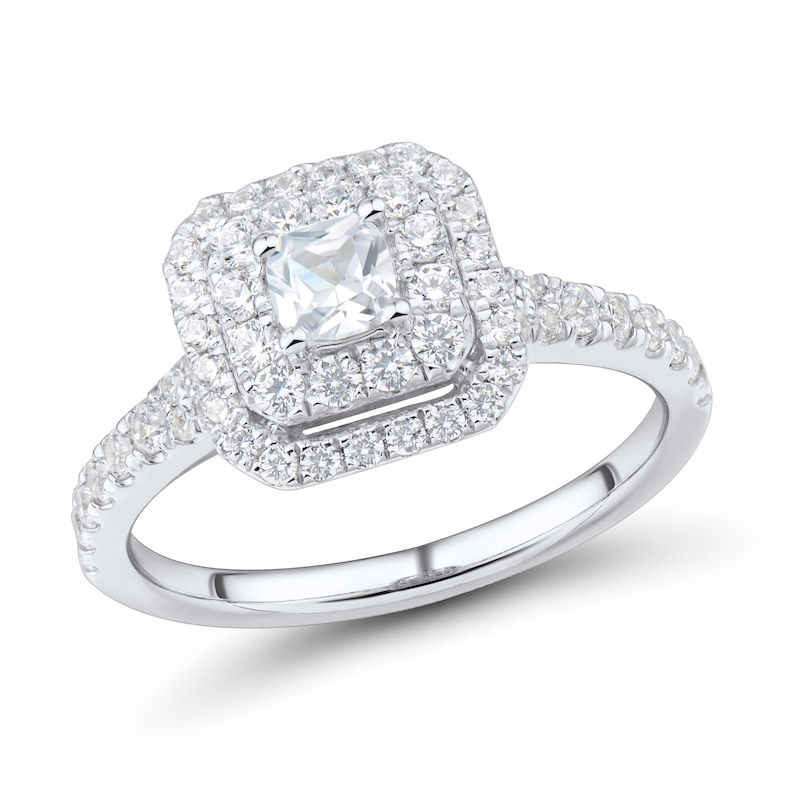 0.95 CT. T.W. Cushion-Cut Diamond Double Frame Engagement Ring in 14K White Gold (I/VS2)|Peoples Jewellers