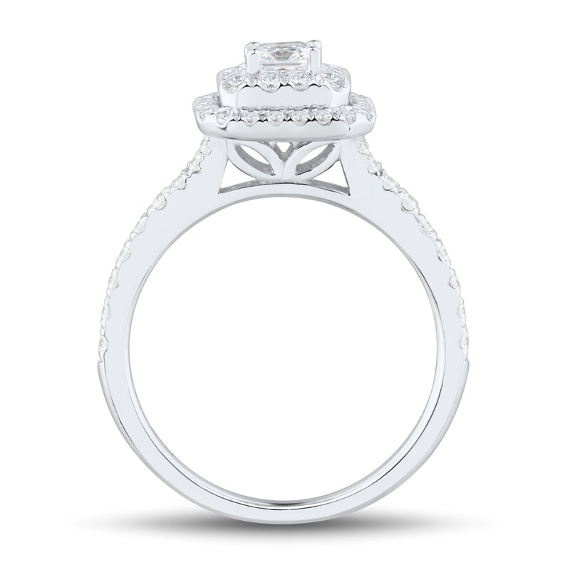 0.95 CT. T.W. Cushion-Cut Diamond Double Frame Engagement Ring in 14K White Gold (I/VS2)