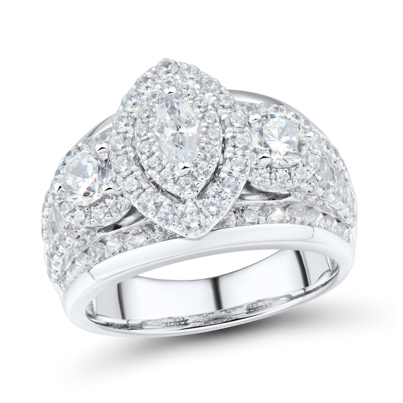 Main Image 1 of Past Present Future® 2.95 CT. T.W. Marquise Diamond Frame Three Stone Engagement Ring in 14K White Gold (I/I1)