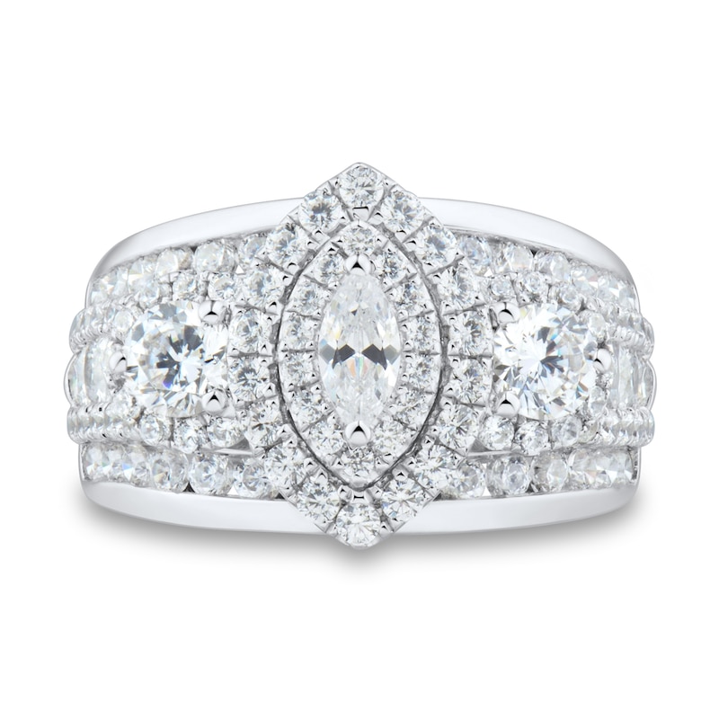 Main Image 3 of Past Present Future® 2.95 CT. T.W. Marquise Diamond Frame Three Stone Engagement Ring in 14K White Gold (I/I1)