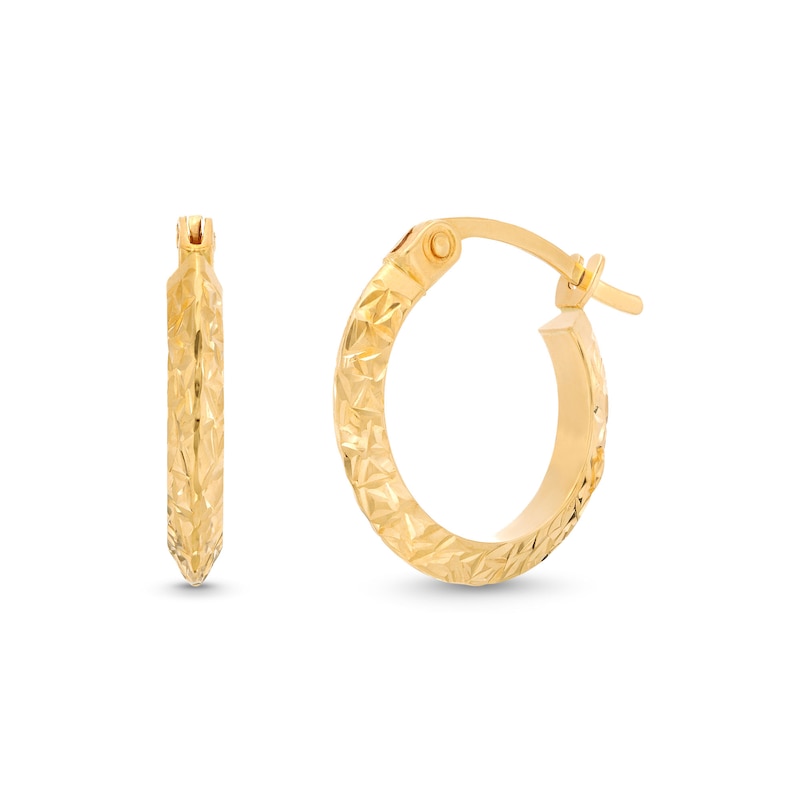 Main Image 1 of Diamond-Cut 15.0mm Tube Hoop Earrings in Hollow 14K Gold