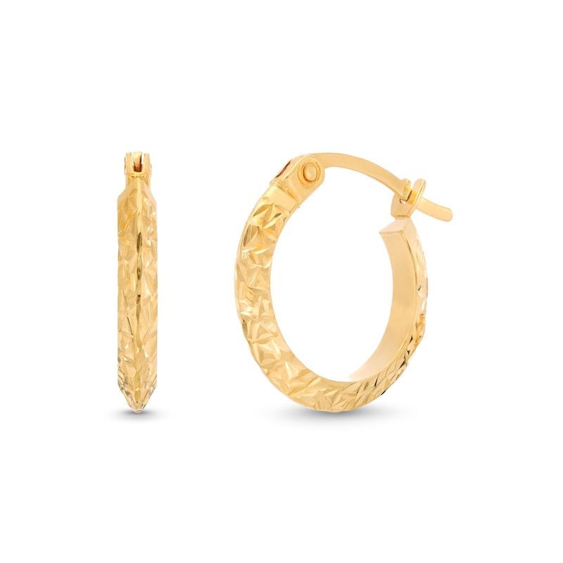 Diamond-Cut 15.0mm Tube Hoop Earrings in Hollow 14K Gold|Peoples Jewellers