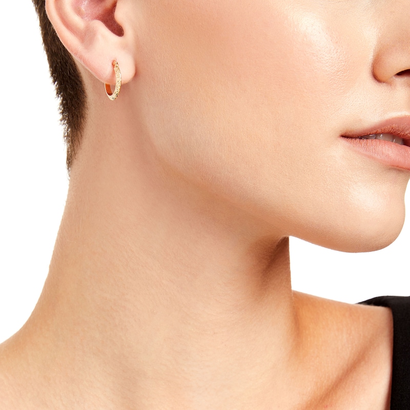 Main Image 2 of Diamond-Cut 15.0mm Tube Hoop Earrings in Hollow 14K Gold