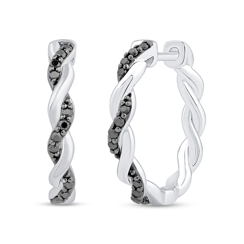 Circle of Gratitude® Collection 0.15 CT. T.W. Black Diamond and Polished Twist Hoop Earrings in Sterling Silver
