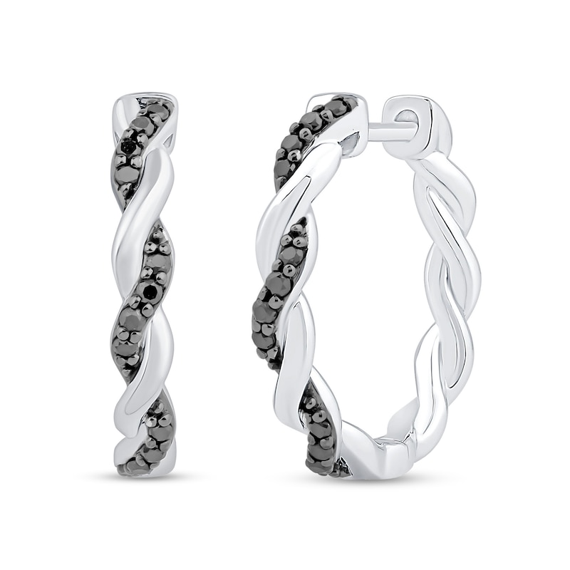 Main Image 1 of Circle of Gratitude® Collection 0.15 CT. T.W. Black Diamond and Polished Twist Hoop Earrings in Sterling Silver