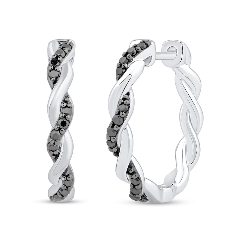 Circle of Gratitude® Collection 0.15 CT. T.W. Black Diamond and Polished Twist Hoop Earrings in Sterling Silver|Peoples Jewellers