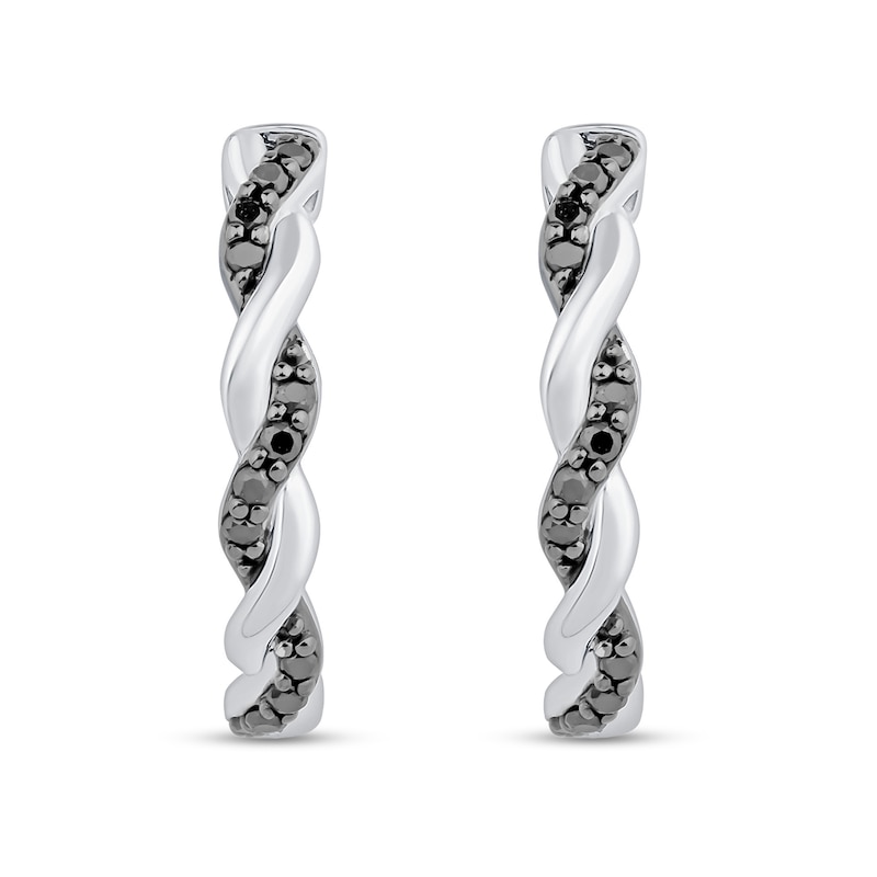 Main Image 2 of Circle of Gratitude® Collection 0.15 CT. T.W. Black Diamond and Polished Twist Hoop Earrings in Sterling Silver