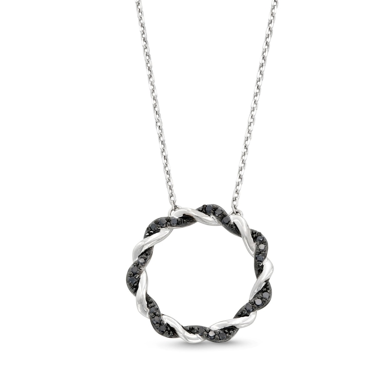 Main Image 1 of Circle of Gratitude® Collection 0.12 CT. T.W. Black Diamond and Polished Twist Necklace in Sterling Silver