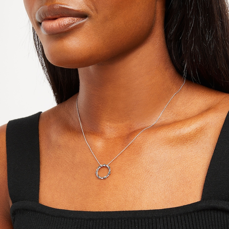 Main Image 2 of Circle of Gratitude® Collection 0.12 CT. T.W. Black Diamond and Polished Twist Necklace in Sterling Silver