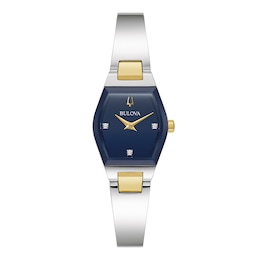 Ladies' Bulova Gemini Collection Diamond Accent Two-Tone Watch with Tonneau Blue Dial (Model: 98P218)