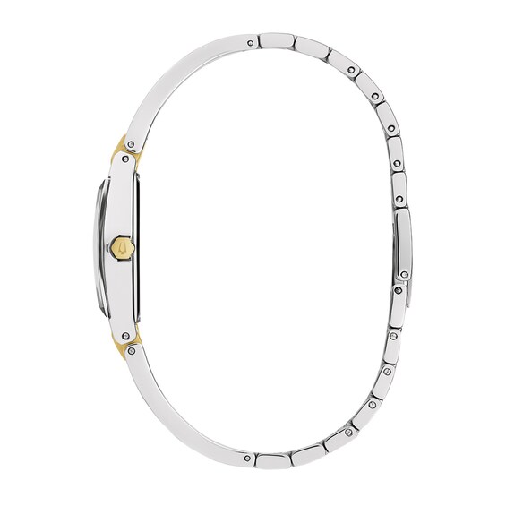 Ladies' Bulova Gemini Collection Diamond Accent Two-Tone Watch with Tonneau Blue Dial (Model: 98P218)