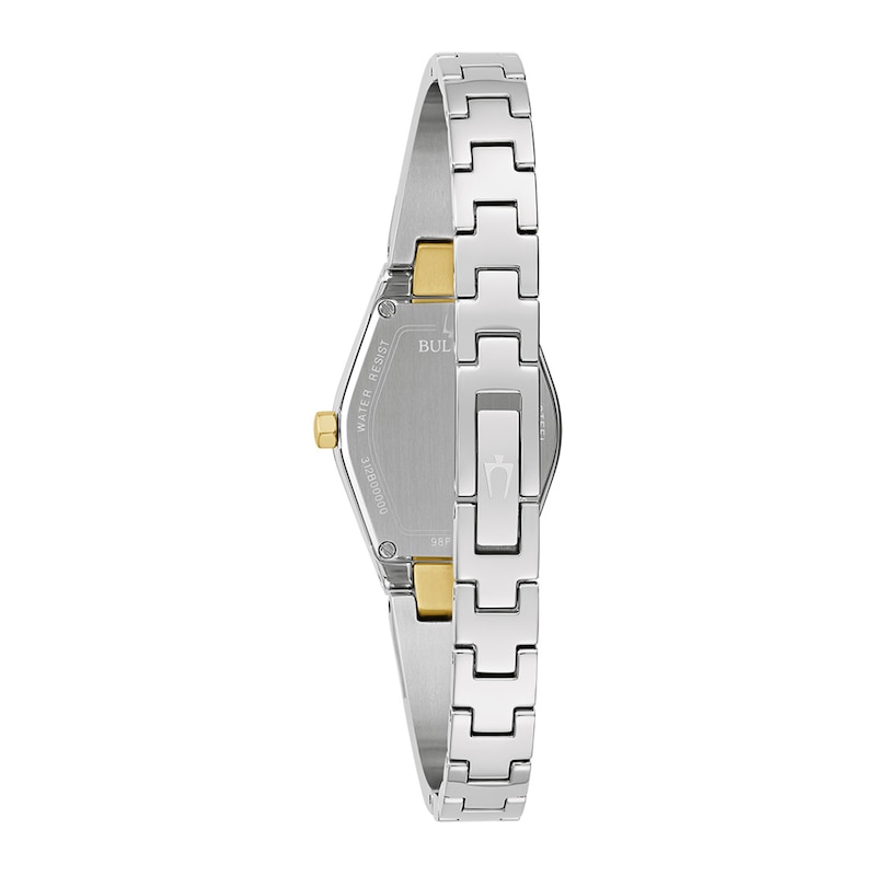Ladies' Bulova Gemini Collection Diamond Accent Two-Tone Watch with Tonneau Blue Dial (Model: 98P218)