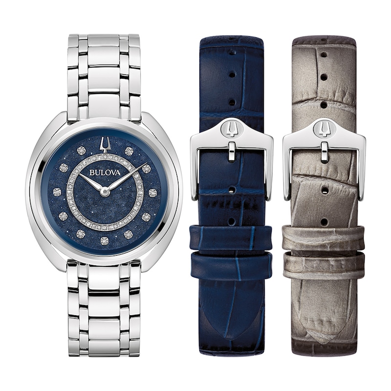 Main Image 1 of Ladies' Bulova Duality 0.13 CT. T.W. Diamond Interchangeable Strap Watch with Blue Denshu Dial (Model: 96X160)