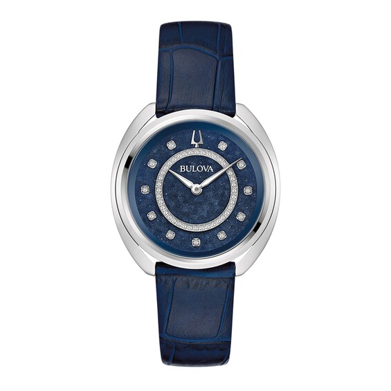 Ladies' Bulova Duality 0.13 CT. T.W. Diamond Interchangeable Strap Watch with Blue Denshu Dial (Model: 96X160)