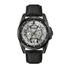 Thumbnail Image 1 of Men's Bulova Automatic Collection Black IP Leather Strap Watch with Black and Silver Skeleton Dial (Model: 98A304)