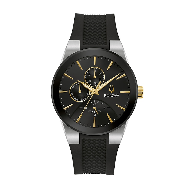 Main Image 1 of Men's Bulova Millennia Black IP and Gold-Tone Strap Watch with Black Dial (Model: 98C146)