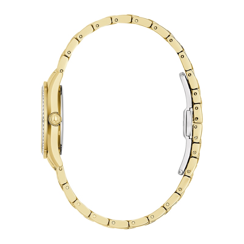 Ladies' Bulova Crystal Accent Gold-Tone Watch with Mother-of-Pearl Dial (Model: 98L306)