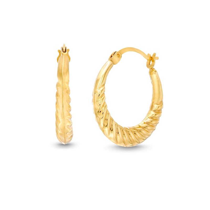 Ribbed 18.0mm Hoop Earrings in Hollow 10K Gold|Peoples Jewellers