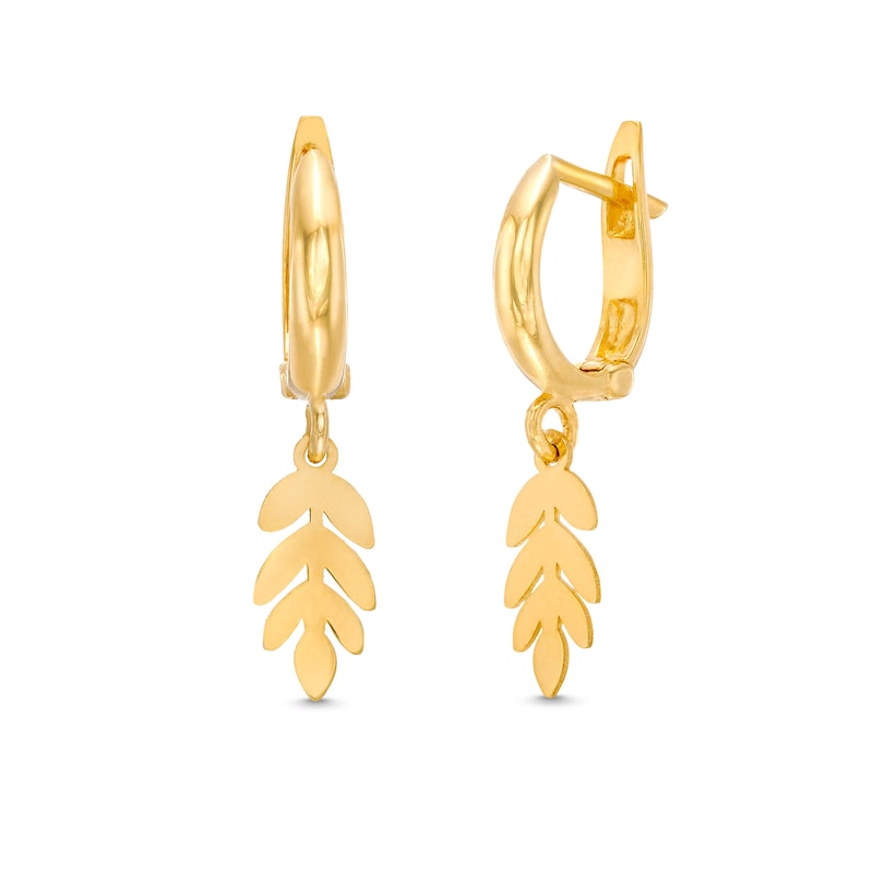 Main Image 1 of Cutout Leaf Dangle 25.0mm Hoop Earrings in 10K Gold