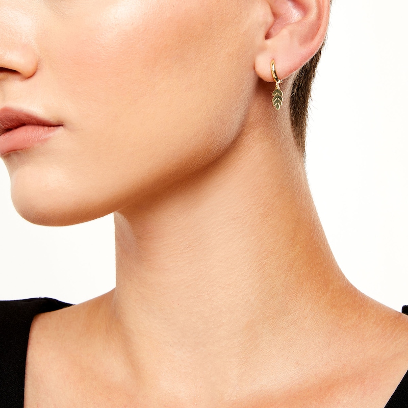 Main Image 2 of Cutout Leaf Dangle 25.0mm Hoop Earrings in 10K Gold