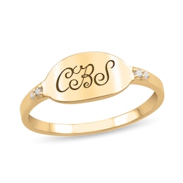 Diamond Accent Engravable Monogram Plate Ring (1-3 Initials)