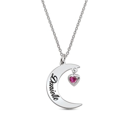 Gemstone Heart Dangle Engravable Crescent Moon Pendant (1 Stone and Line)
