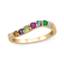 Gemstone and Diamond Accent Wavy Family Ring (6 Stones)