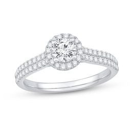 0.92 CT. T.W. Diamond Frame Double Row Engagement Ring in Platinum (F/I1)