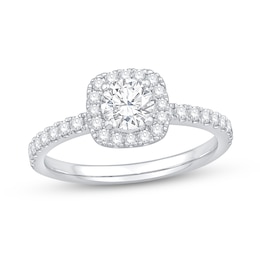 0.95 CT. T.W. Diamond Cushion Frame Engagement Ring in Platinum (I/SI2)