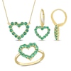 Emerald Heart Necklace, Ring and Drop Earrings Set in 10K Gold