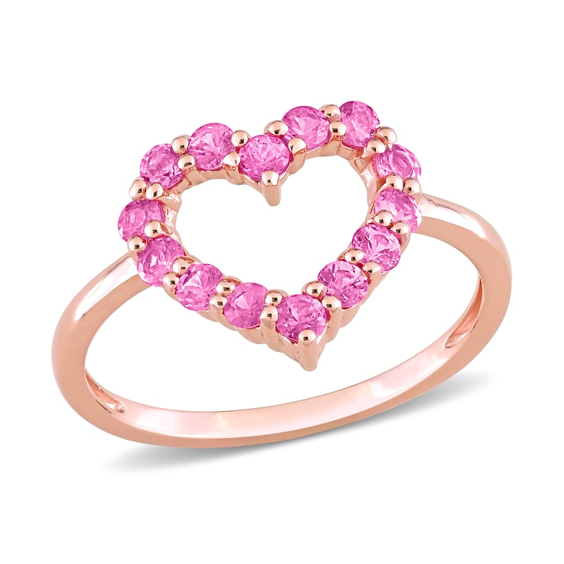 Main Image 1 of Pink Sapphire Outline Heart Ring in 10K Rose Gold