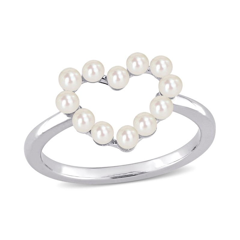 Cultured Freshwater Pearl Outline Heart Ring in 14K White Gold