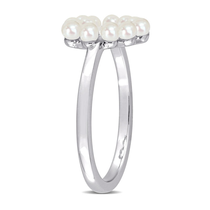 Main Image 3 of Freshwater Cultured Pearl Outline Heart Ring in 14K White Gold