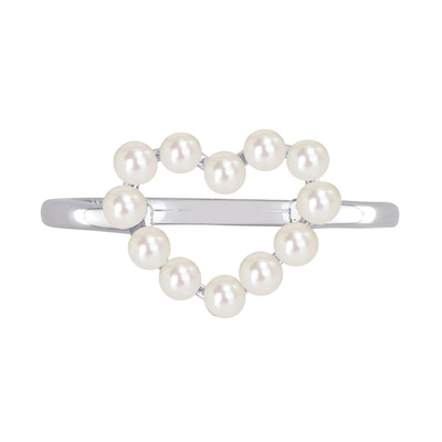 Freshwater Cultured Pearl Outline Heart Ring in 14K Gold