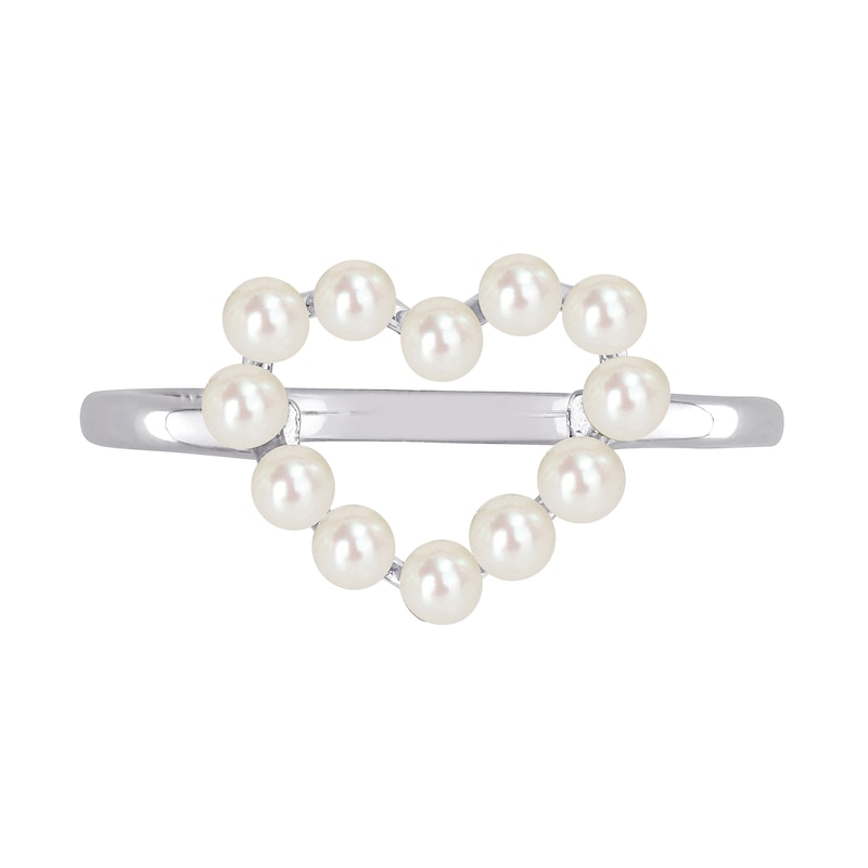 Main Image 4 of Freshwater Cultured Pearl Outline Heart Ring in 14K White Gold
