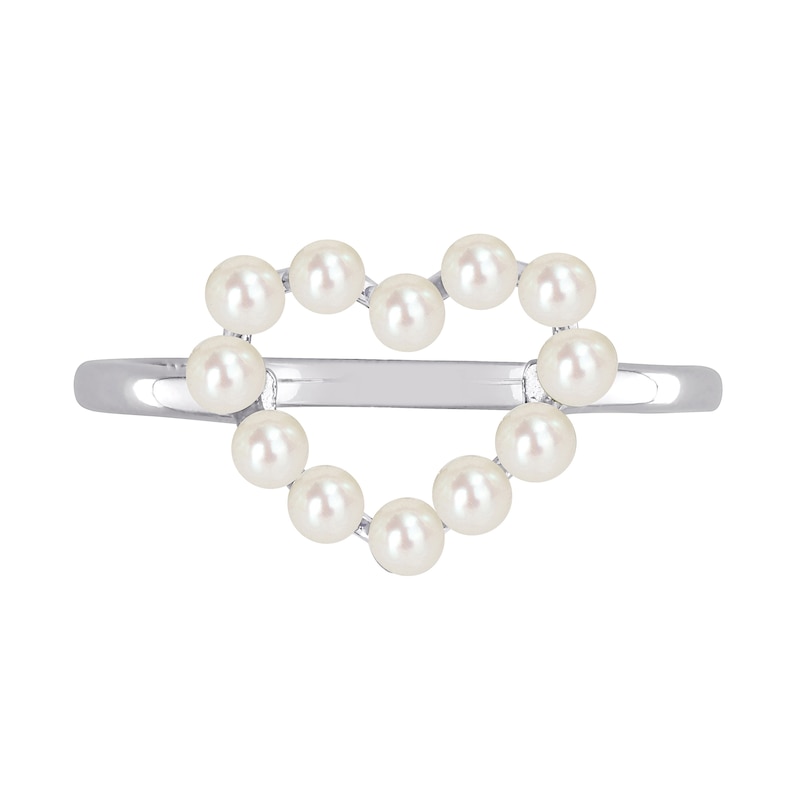 Cultured Freshwater Pearl Outline Heart Ring in 14K White Gold