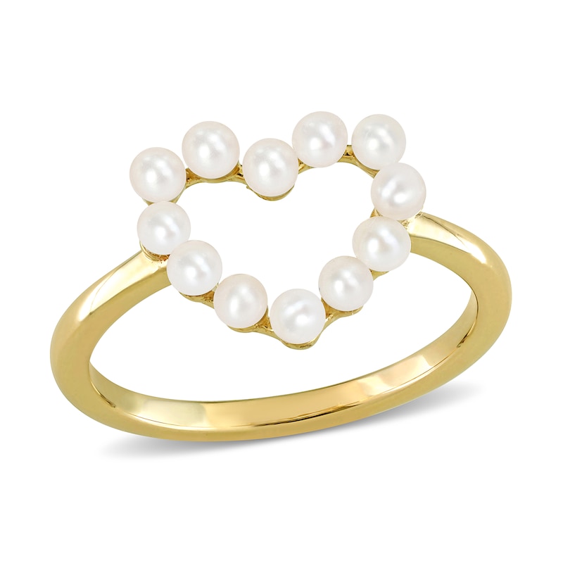 Main Image 1 of Freshwater Cultured Pearl Outline Heart Ring in 14K Gold