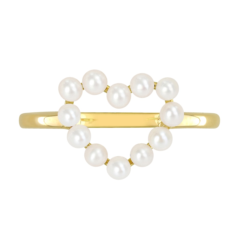 Main Image 4 of Freshwater Cultured Pearl Outline Heart Ring in 14K Gold