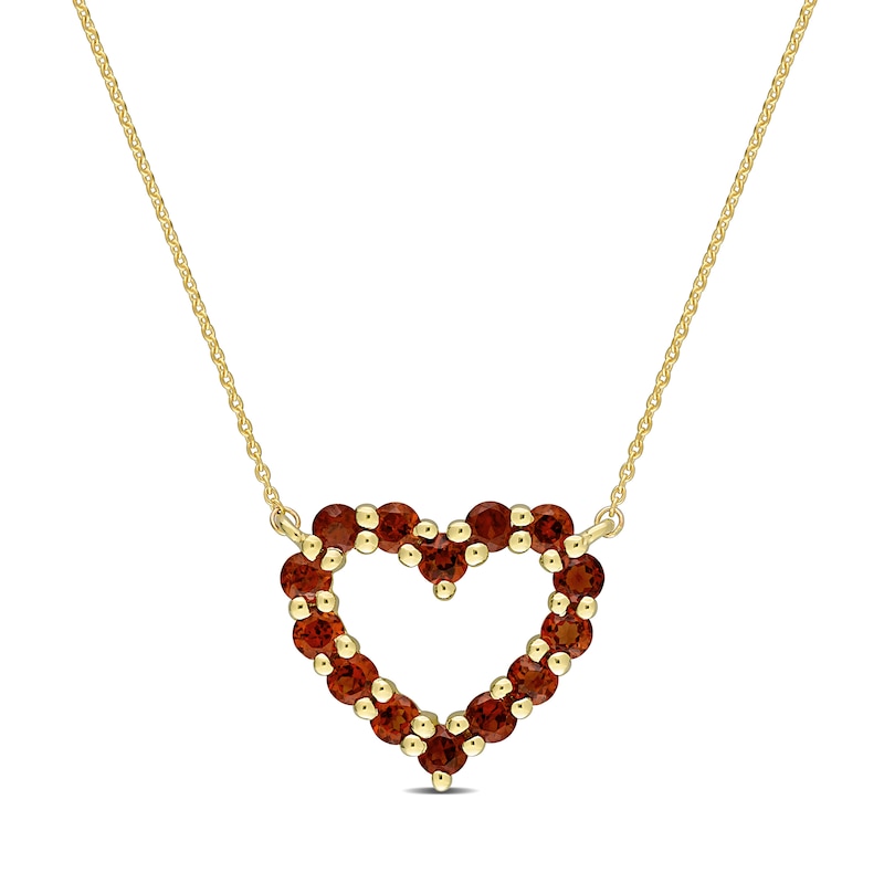 Garnet Outline Heart Necklace in 10K Gold - 17"|Peoples Jewellers