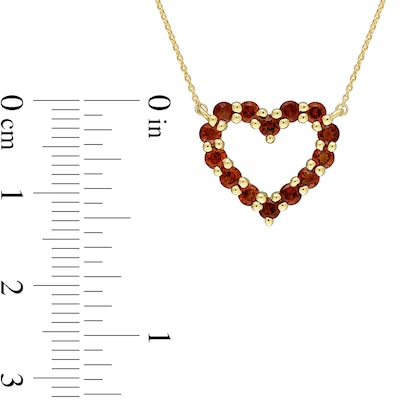 Garnet Outline Heart Necklace in 10K Gold - 17"