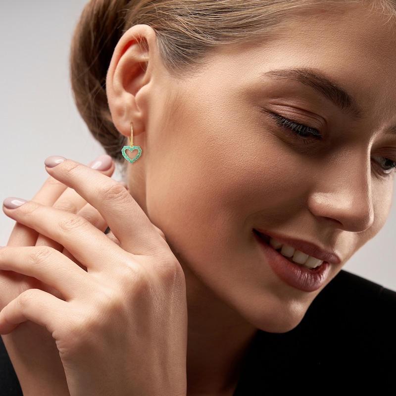 Main Image 2 of Emerald Outline Heart Drop Earrings in 10K Gold