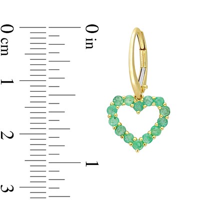 Emerald Outline Heart Drop Earrings in 10K Gold