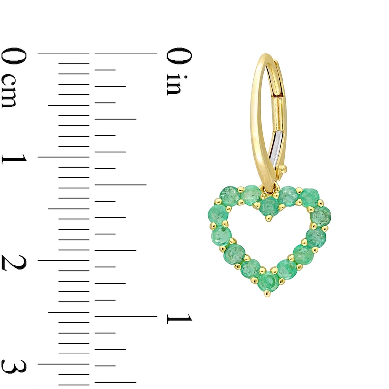 Main Image 3 of Emerald Outline Heart Drop Earrings in 10K Gold
