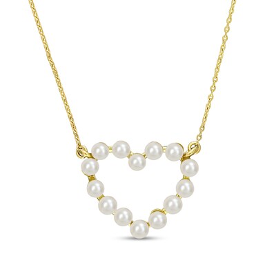 Freshwater Cultured Pearl Outline Heart Necklace in 14K Gold-17