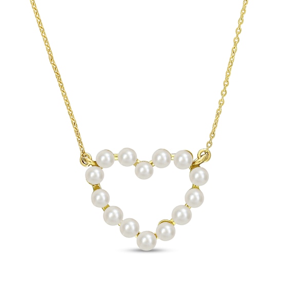 Freshwater Cultured Pearl Outline Heart Necklace in 14K Gold-17