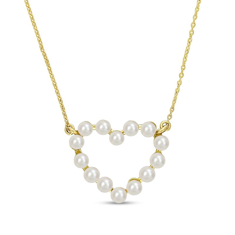 Cultured Freshwater Pearl Outline Heart Necklace in 14K Gold